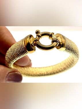 Vintage JCM Italy 925 Sterling Silver Gold EP Bangle Bracelet Statement Signed